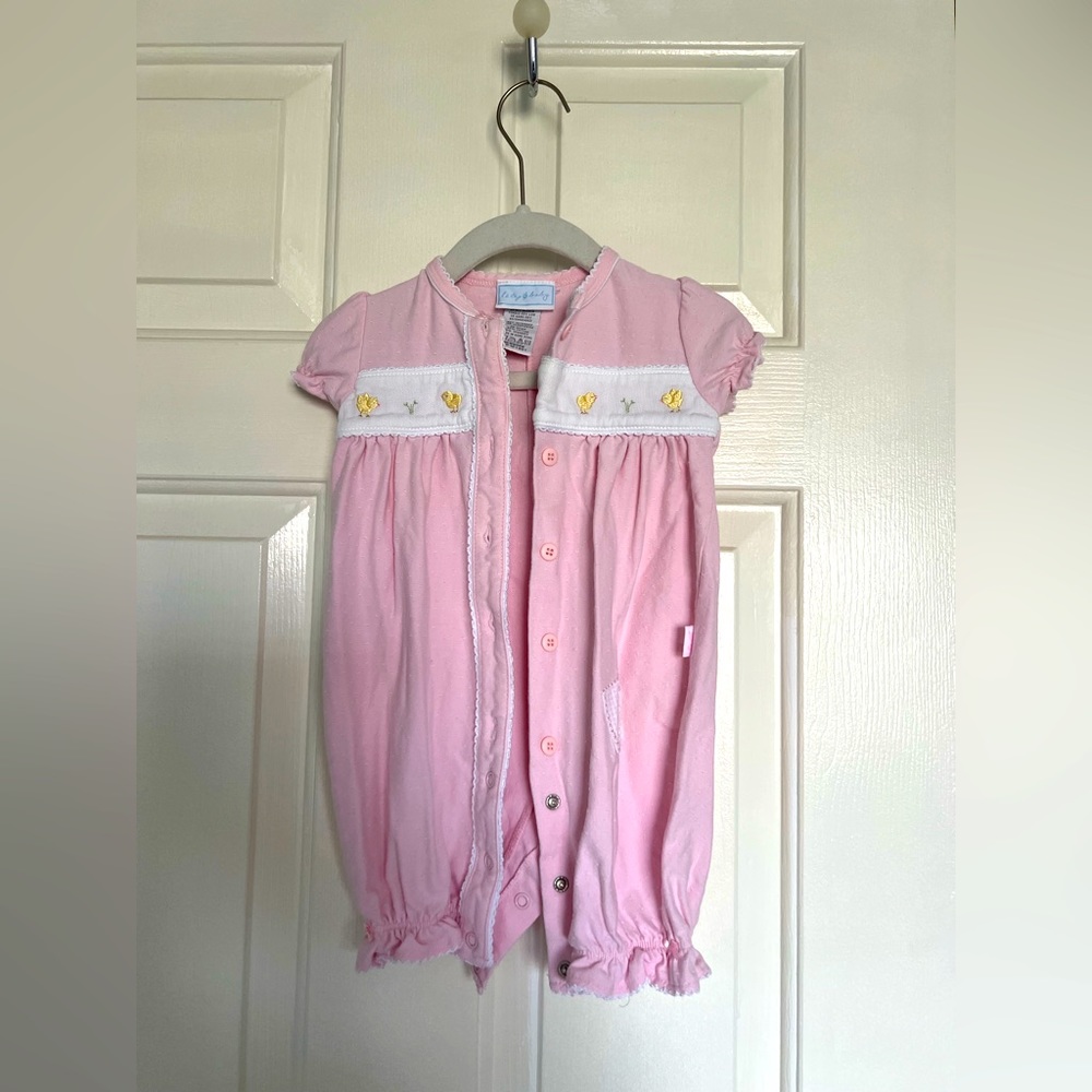 NEWBORN pink baby suit with embroidery duck